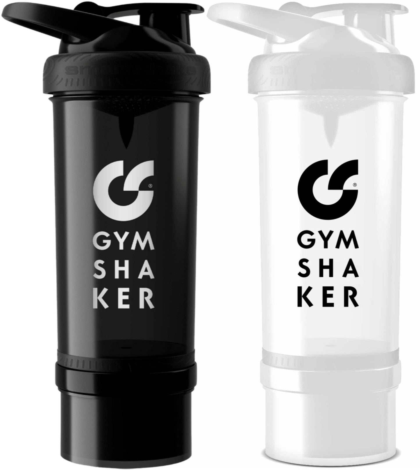 GYMSHAKER 2er Pack Protein Shaker mit Pulverfach - Schwarz, Weiß