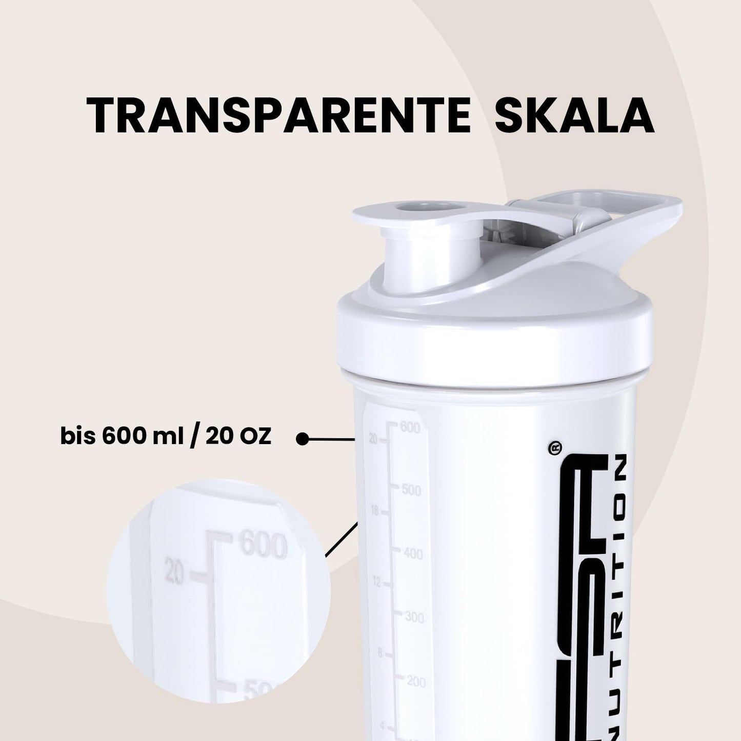 Protein Shaker with Powder Compartment and Whisk Ball White