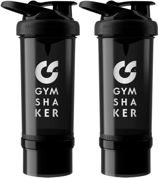 GYMSHAKER 2er Pack Protein Shaker mit Pulverfach - Schwarz