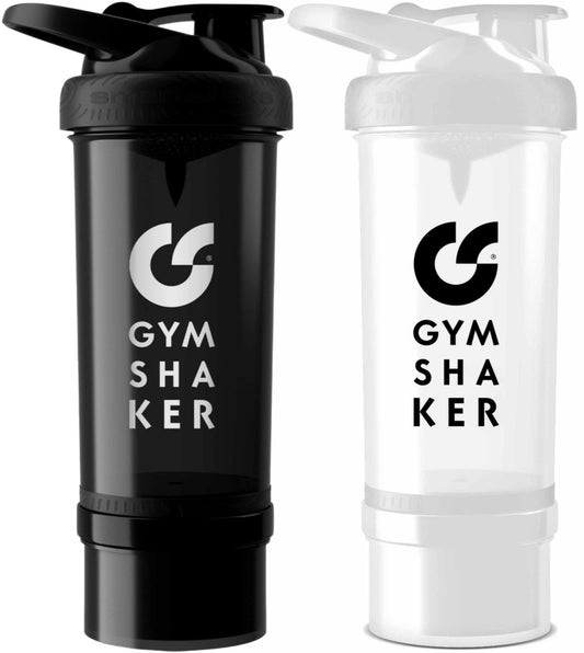 GYMSHAKER 2er Pack Protein Shaker mit Pulverfach - Schwarz, Weiß