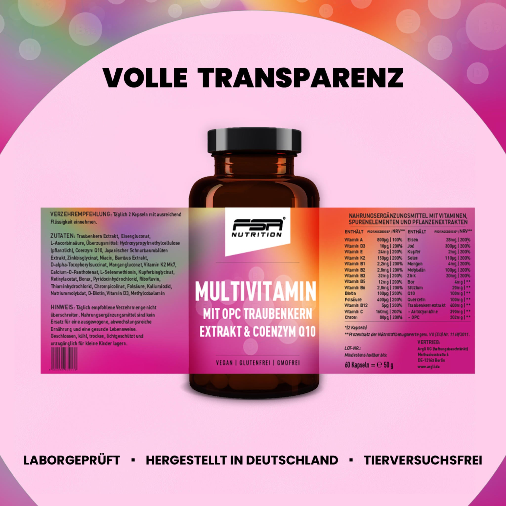 Multivitamin mit OPC Traubenkern Extrakt & Coenzym Q10 - 60 Kapseln