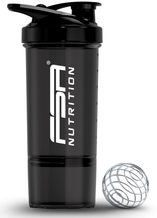 Protein Shaker mit Pulverfach und Kugel Schwarz