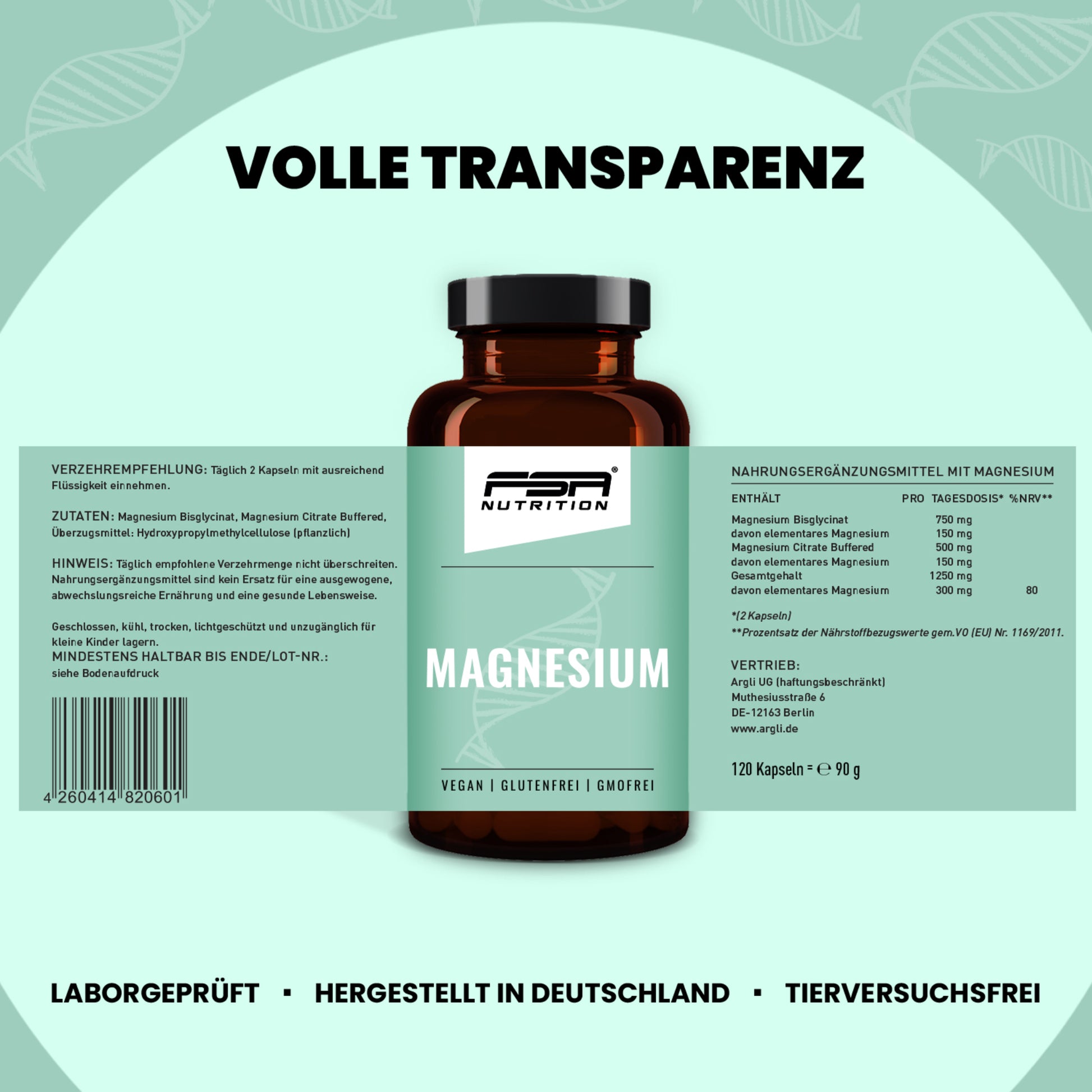 Magnesium Bisglycinat und Citrate 120 Kapseln