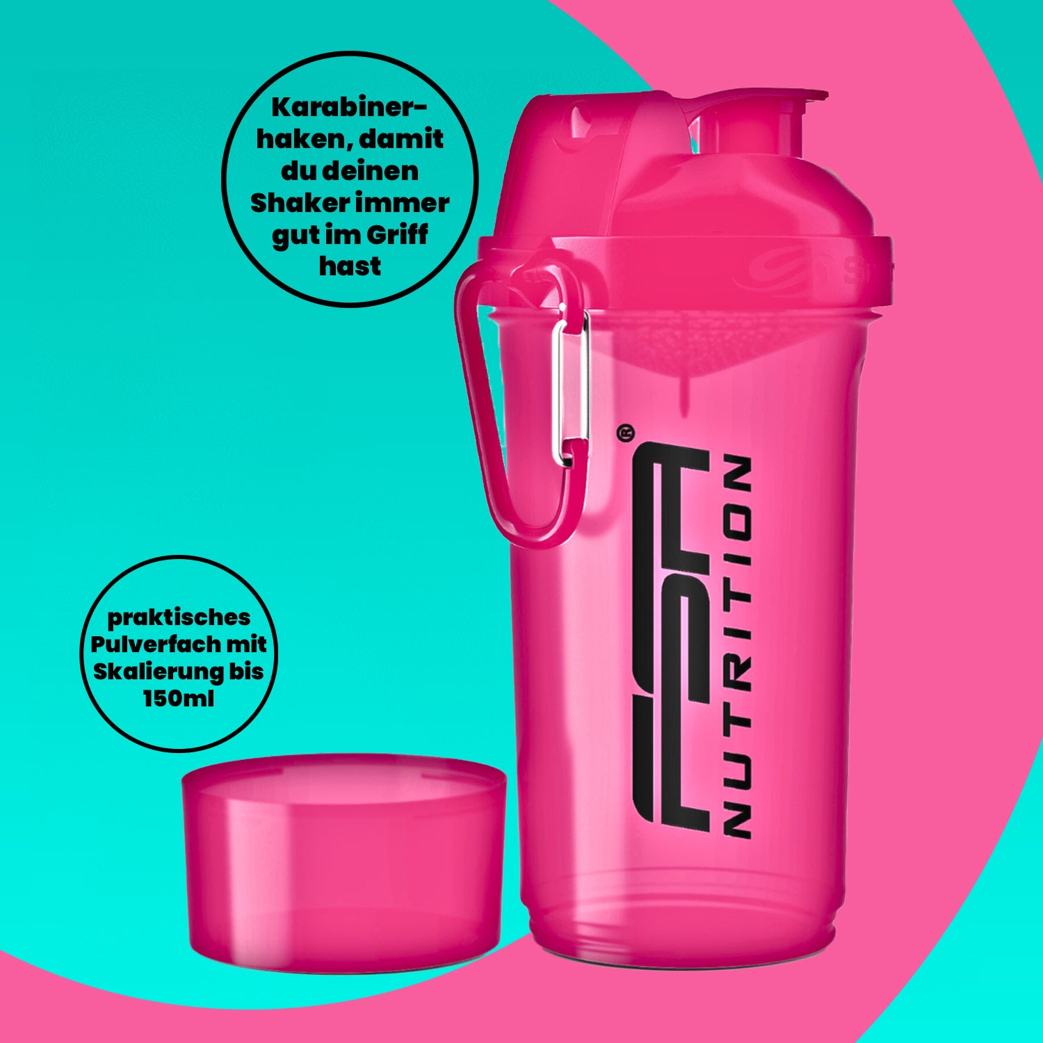 Protein Shaker mit Pulverfach Pink