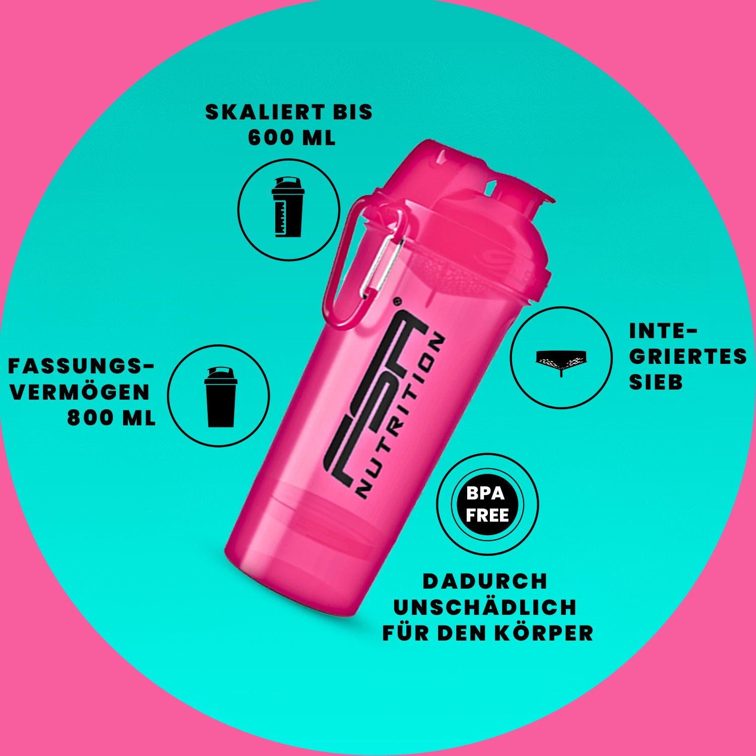 Protein Shaker mit Pulverfach Pink