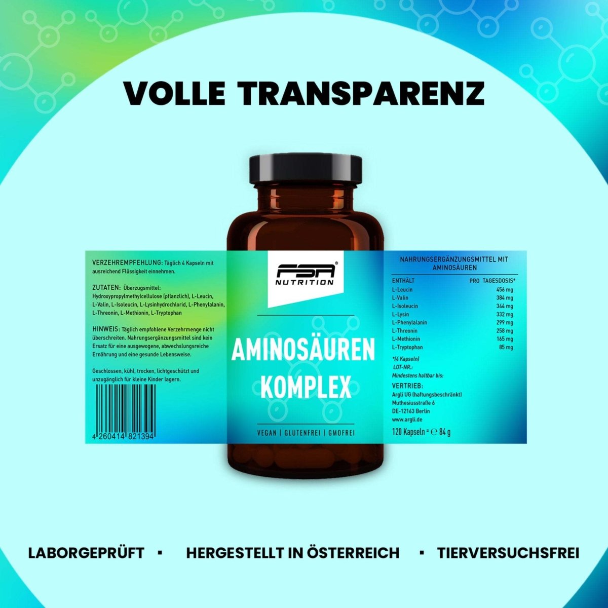 FSA NUTRITION - Aminosäuren Komplex im Glas - 120 Kapseln