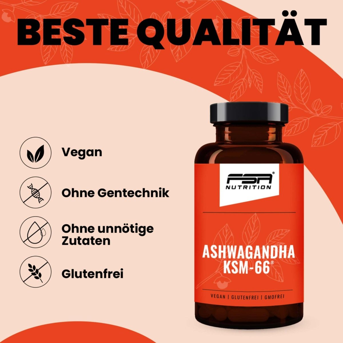 FSA NUTRITION - Ashwagandha KSM - 66 im Glas - 120 Kapseln - 3er Spar - Set