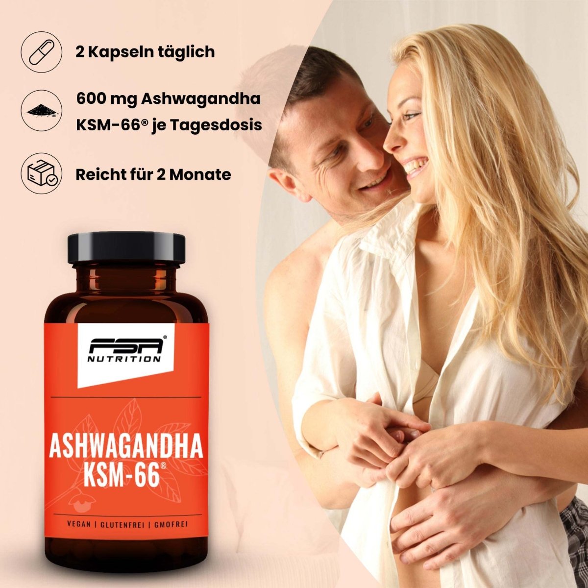 FSA NUTRITION - Ashwagandha KSM - 66 im Glas - 120 Kapseln - 3er Spar - Set
