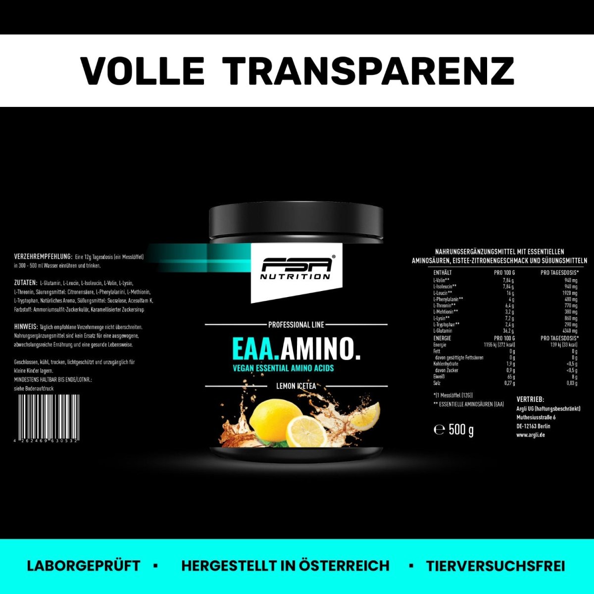 FSA NUTRITION - EAA Pulver - 500 g - Lemon Icetea
