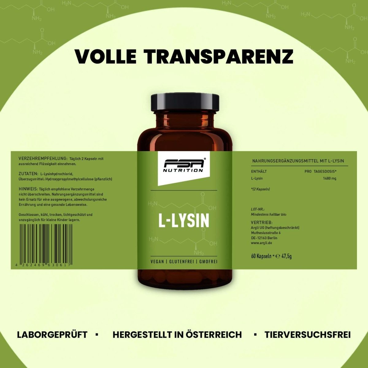 FSA NUTRITION - L - Lysin im Glas - 60 Kapseln