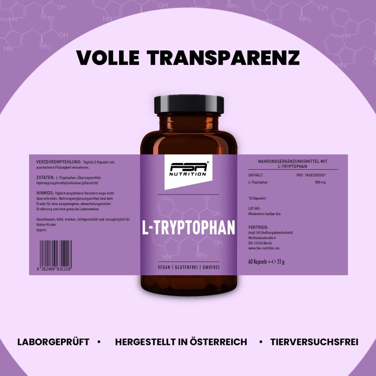 FSA NUTRITION - L - Tryptophan im Glas - 60 Kapseln