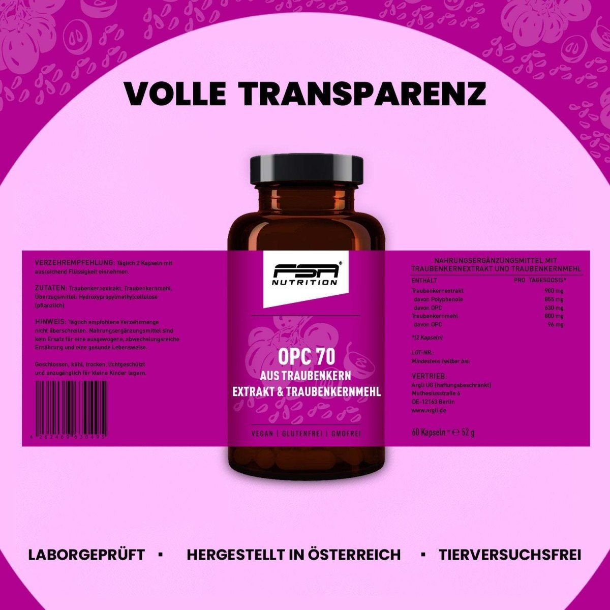 FSA NUTRITION - OPC 70 Traubenkern im Glas - 60 Kapseln