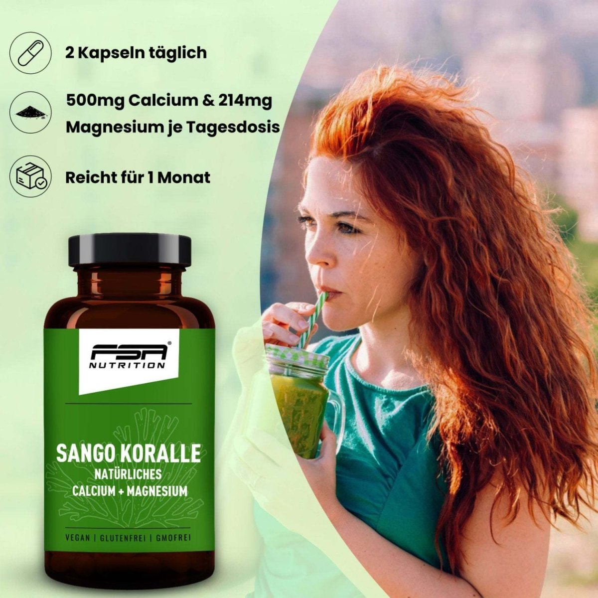 FSA NUTRITION - Sango Koralle - Calcium + Magnesium im Glas - 60 Kapseln