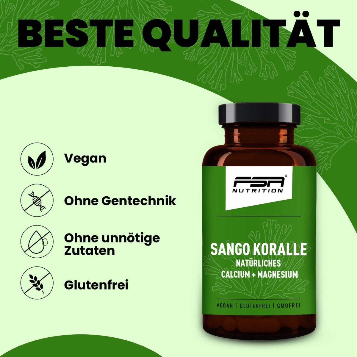 FSA NUTRITION - Sango Koralle - Calcium + Magnesium im Glas - 60 Kapseln