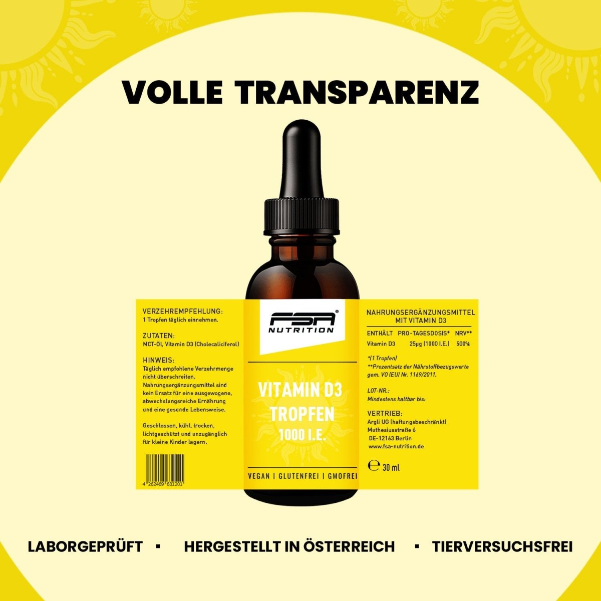 FSA NUTRITION - Vitamin D3 1000 I.E. Tropfen - 30 ml