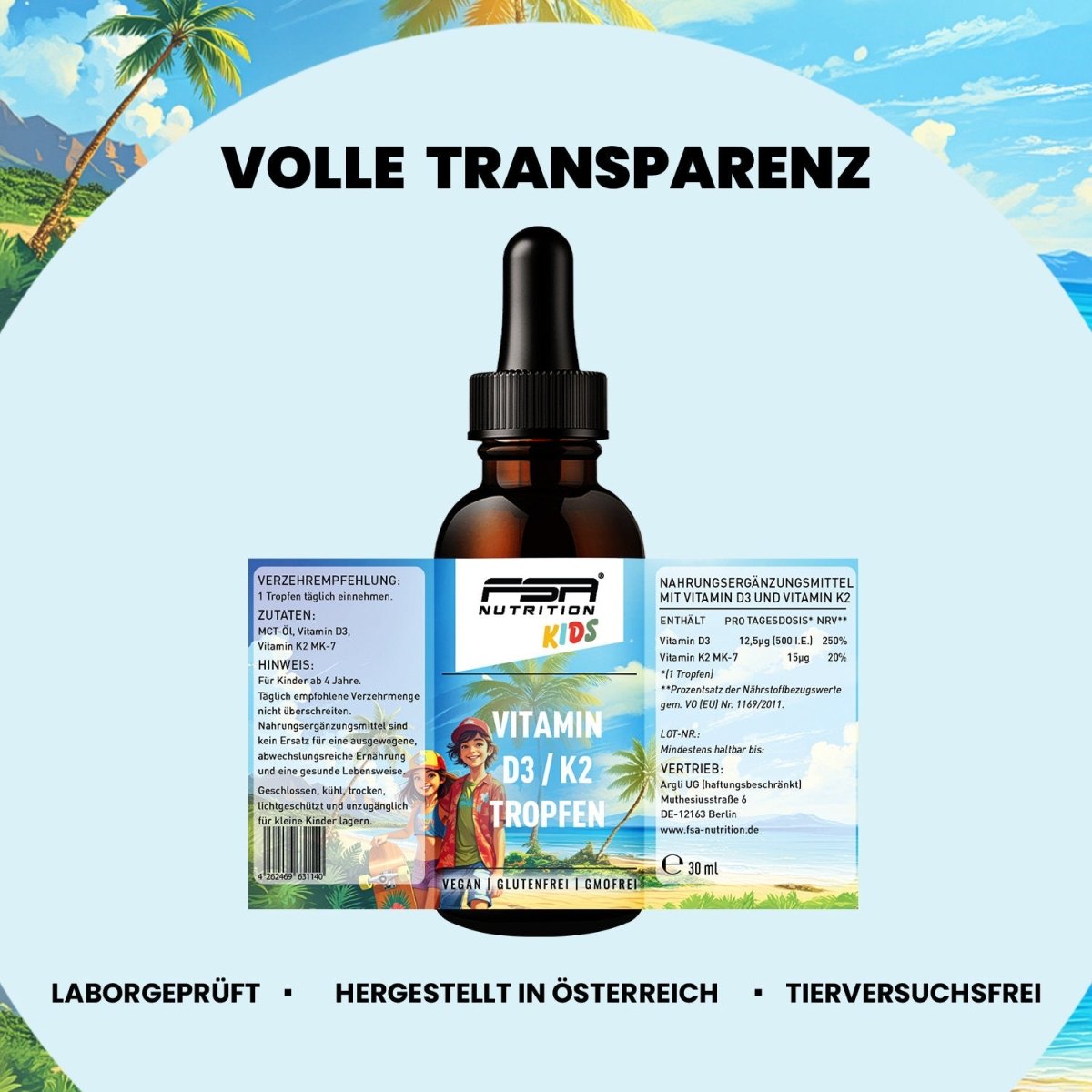 FSA NUTRITION - Vitamin D3 K2 - MK7 Kids Tropfen - 30ml